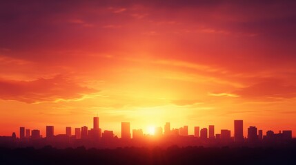 Fototapeta premium A stunning sunset over a city skyline, showcasing vibrant colors that illuminate the urban horizon and evoke a sense of tranquility.