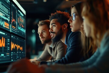 Fototapeta premium Diverse Group of People Analyzing Data on Multiple Screens