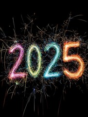 Vibrant Sparklers Illuminate 2025 Against Dark Backdrop