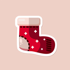 one isolated flat red Christmas stocking on beige background. christmas vector simple flat art