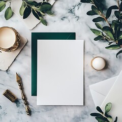 Elegant Blank Invitation Card Mockup with Dark Green Accents