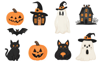 Halloween element collection on white background