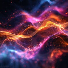 particle effects and flicker on dark background.abstract pink energy waves