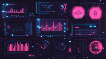 Fototapeta premium Illustration of a risk management dashboard with icons representing high and low-risk investment strategies.