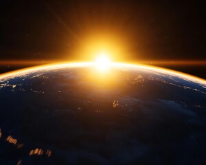 Obraz premium A breathtaking view of the sunrise over the earth, highlighting the contrast of light against the curvature of the planet.