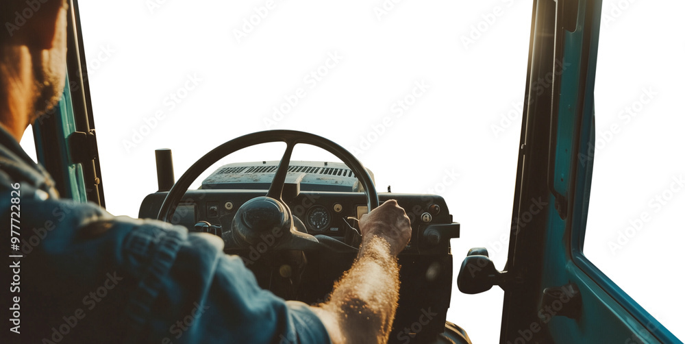 Wall mural 1st person pov perspective point of view of a farmer driving his tractor. transparent background png