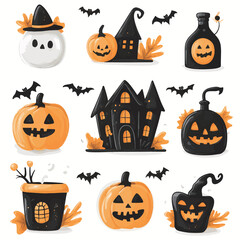 Halloween element collection on white background
