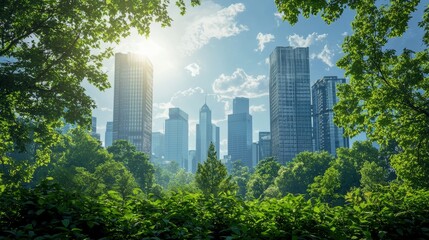 Urban Greenery - Cityscape with Trees and Sunlight.