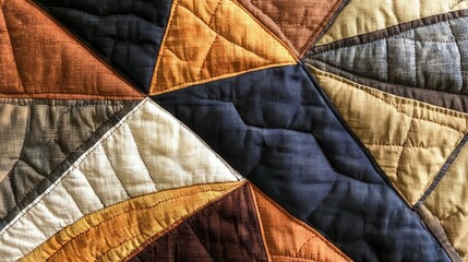 abstract geometric quilted wall hanging in earthy tones textured stitch work detail