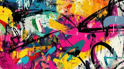 Naklejka premium abstract graffiti poster with vibrant tags paint splatters scribbles and fragmented elements ai generated