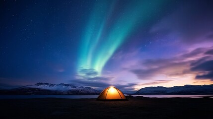 South Pole, aurora bright hues, peaceful polar night.