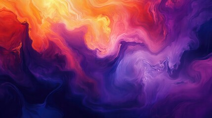 Fototapeta premium abstract swirls of deep purple fiery orange and electric blue blend together in a mesmerizing digital painting grainy texture adds depth and movement to the vibrant color palette