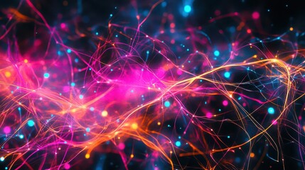 Fototapeta premium abstract visualization of neural connections vibrant light trails forming intricate network patterns against dark background representing artificial intelligence
