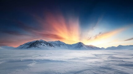 South Pole, night sky ablaze with aurora, icy wilderness.