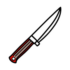 A knife is drawn in a cartoon style. The knife is red and white