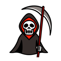 A skeleton with a red cape holding a long, curved staff. The skeleton has a sinister, creepy appearance