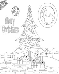 sketch of Christmas tree For Kids.