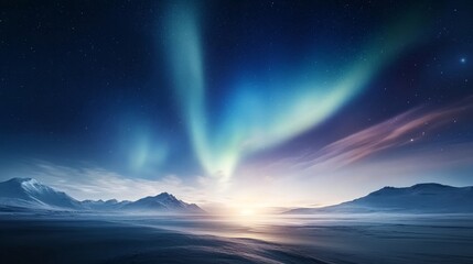 Naklejka premium Southern aurora, Antarctic night, vibrant polar atmosphere.