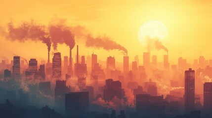 Fototapeta premium air pollution and global warming in city skyline environmental awareness concept digital art