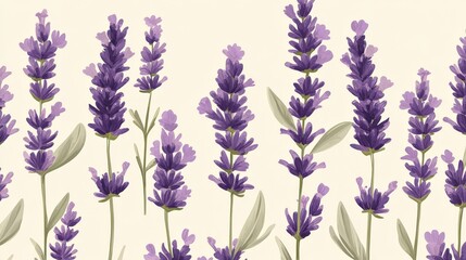Fototapeta premium Beautiful lavender flower pattern with soft purples and greens, botanical style