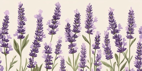 Naklejka premium Beautiful lavender flower pattern with soft purples and greens, botanical style