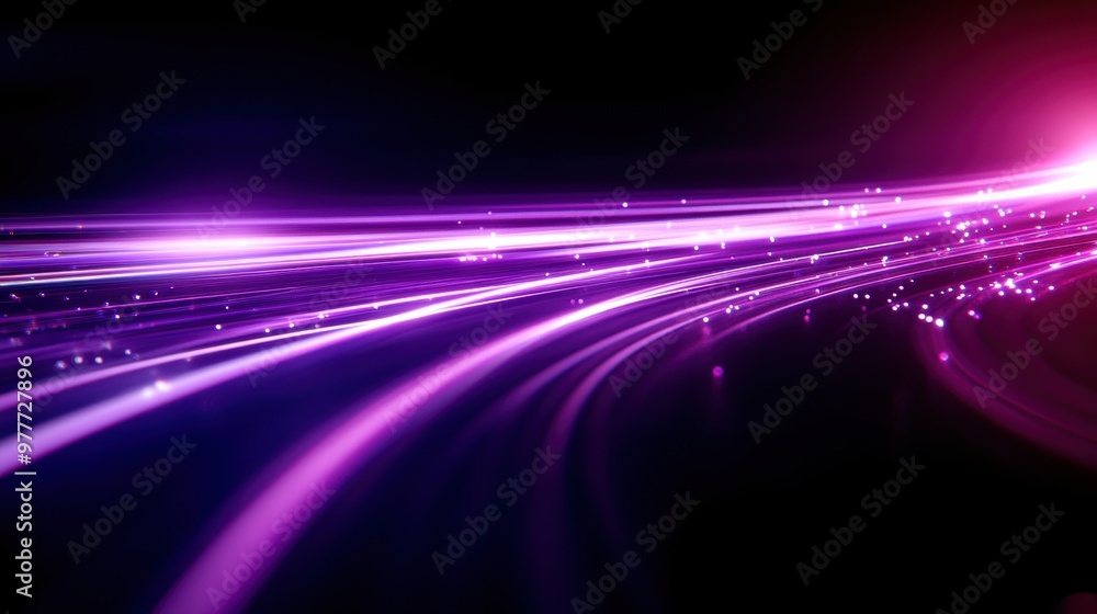 Poster abstract light trails in vibrant purple hues against a dark background, creating a dynamic and moder