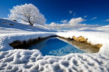 Winter nature landscape with hoarfrost covering every surface, turning the landscape into a winter wonderland