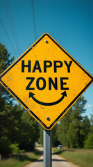 Happy Zone Sign with Smiley Face on a Rural Road