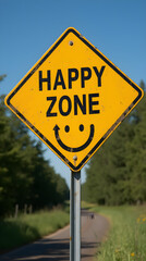 Obraz premium Happy Zone Sign with Smiley Face on a Rural Road