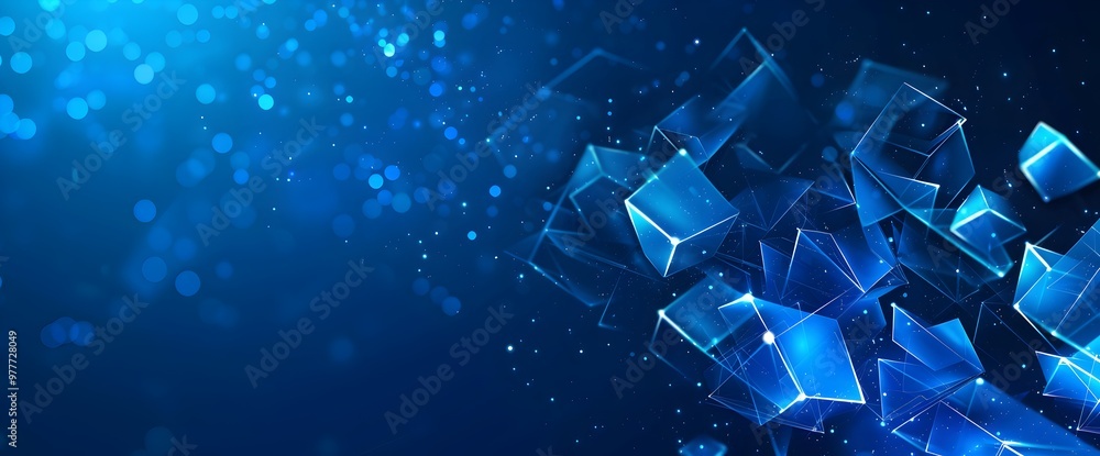 Poster abstract blue background with geometric shapes and a glowing light effect for a technology concept v