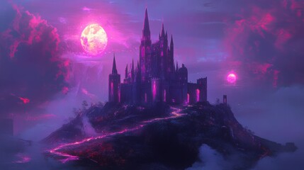 Fototapeta premium Gothic Castle in a Purple Sky.