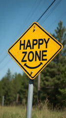 Obraz premium Happy Zone Sign with Smiley Face on a Rural Road