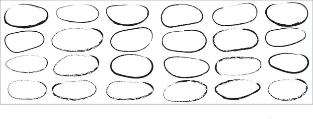 Set of hand drawn doodle grunge circle highlights. Round scrawl frames ellipses. Collection of different brush drawn marker elements.