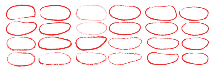 Set of hand drawn doodle grunge circle highlights. Round scrawl frames ellipses. Collection of different brush drawn marker elements.