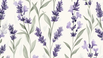 Beautiful lavender flower pattern with soft purples and greens, botanical style