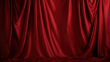 Fototapeta premium A red curtain hangs in front of a wall. The curtain is long and flowing, creating a sense of drama and anticipation. The red color of the curtain adds a bold and dramatic touch to the scene