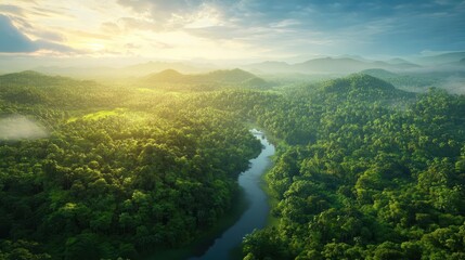 breathtaking aerial view of lush amazon rainforest vibrant green landscape aigenerated illustration