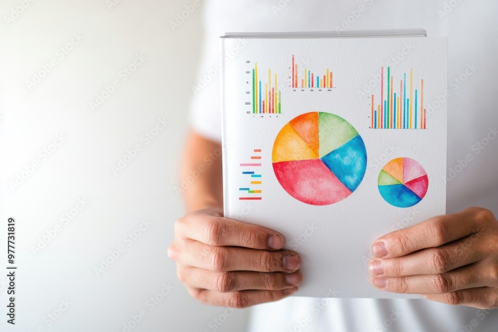 Aufkleber a person holding a report with colorful pie charts and graphs, showcasing data analysis and business