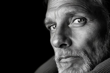 Obraz premium Authentic character is revealed in a candid black-and-white portrait, capturing the depth of a personâ€™s face