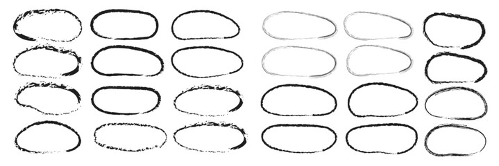 Set of hand drawn doodle grunge circle highlights. Round scrawl frames ellipses. Collection of different brush drawn marker elements.