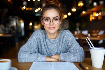 Authentic creative process of a writer unfolds as they draft a novel in a cozy cafÃ©