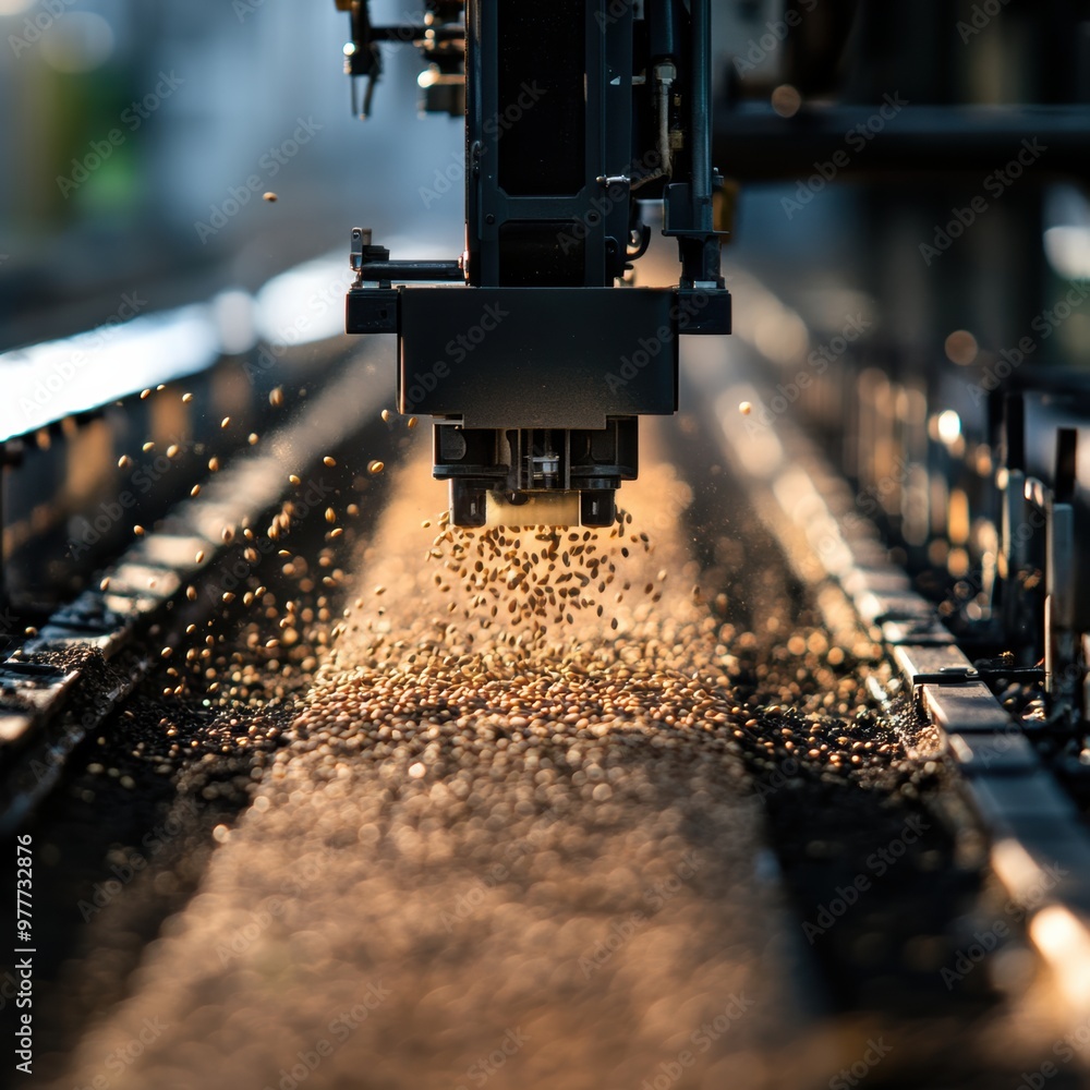 Poster close-up of a machine creating sparks during a manufacturing process, highlighting precision and tec