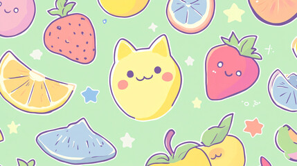 Cute Fruits and Stars Seamless Pattern