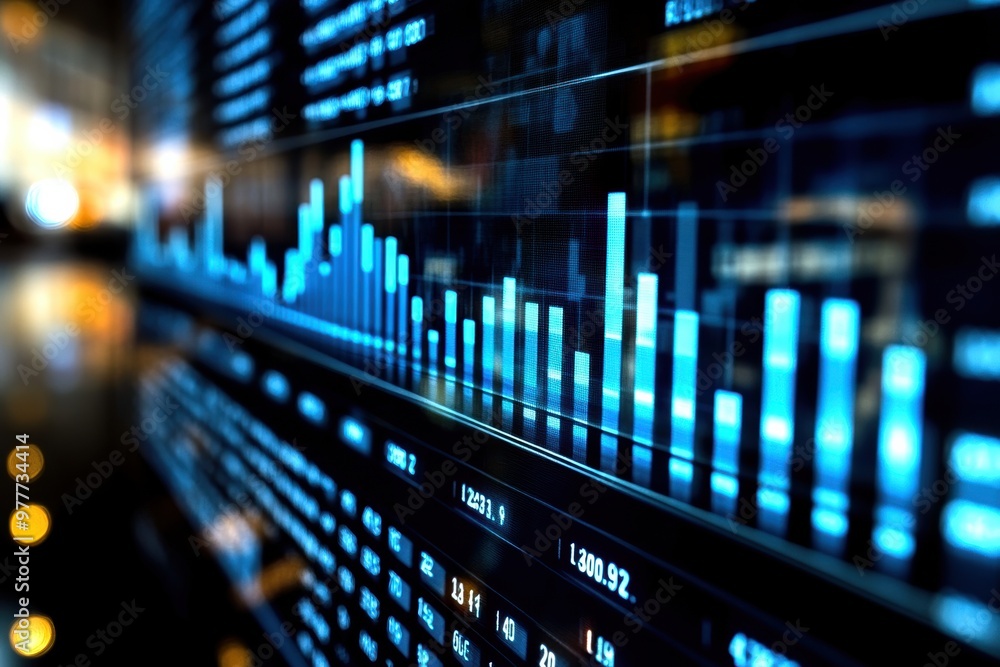Poster close-up view of a digital financial chart, showcasing data analysis and trends in a modern financia