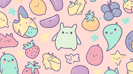Kawaii Doodle Pattern Seamless Texture