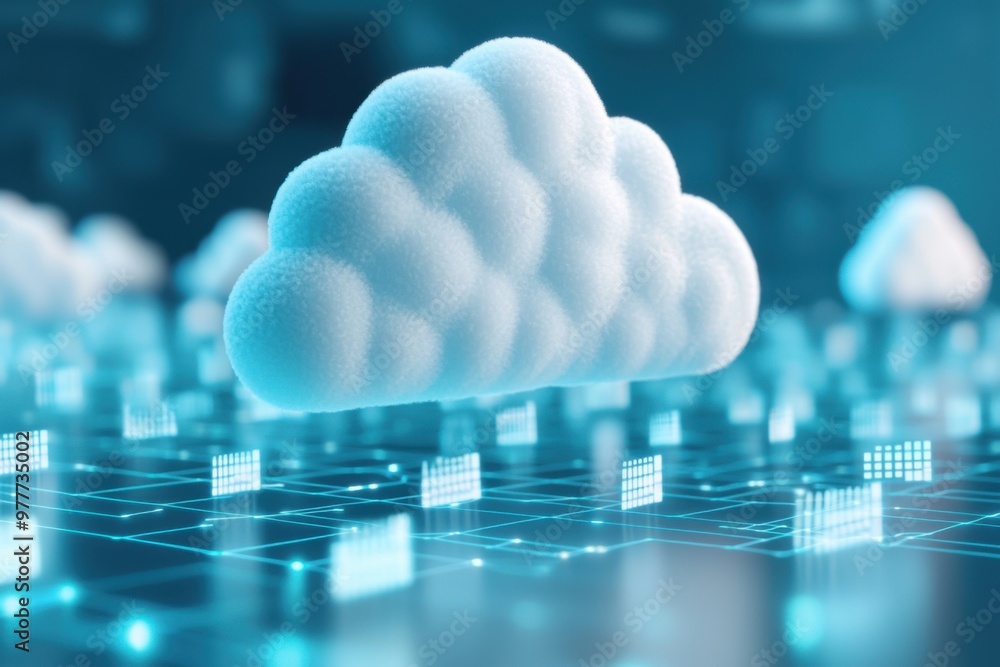 Poster abstract digital cloud technology with data nodes, symbolizing connectivity and modern information s