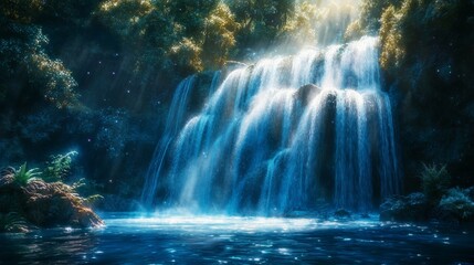 Magical Waterfall in the Forest.