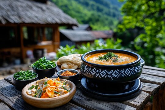 Authentic simple food made from locally grown ingredients is served in a rustic rural setting