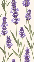 Obraz premium Beautiful lavender flower pattern with soft purples and greens, botanical style