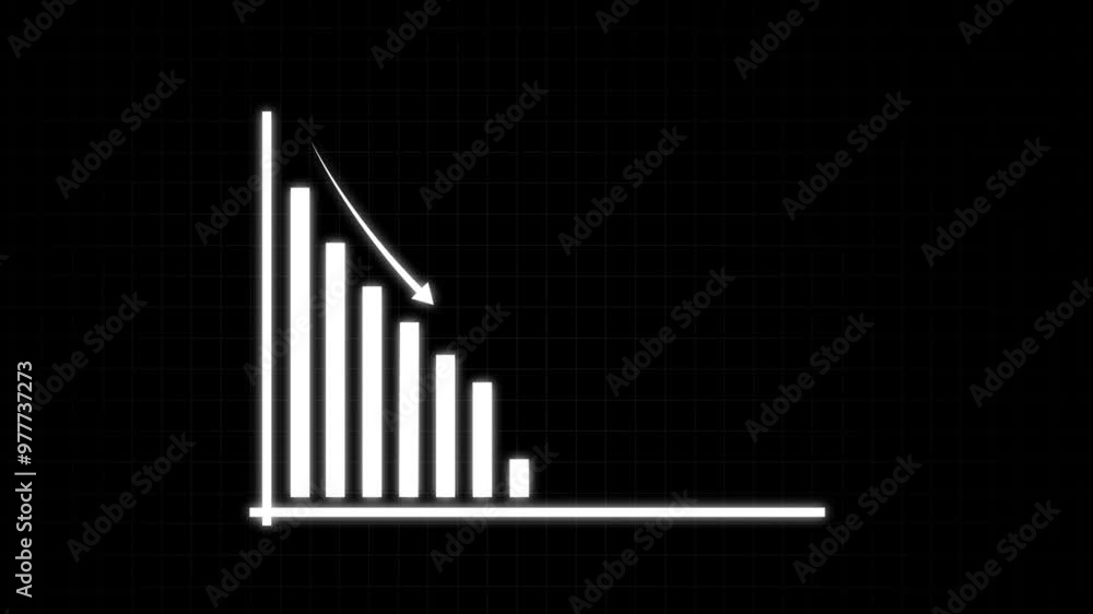 Poster white color down business graph icon animation on background. bad economy recession graph chart chal
